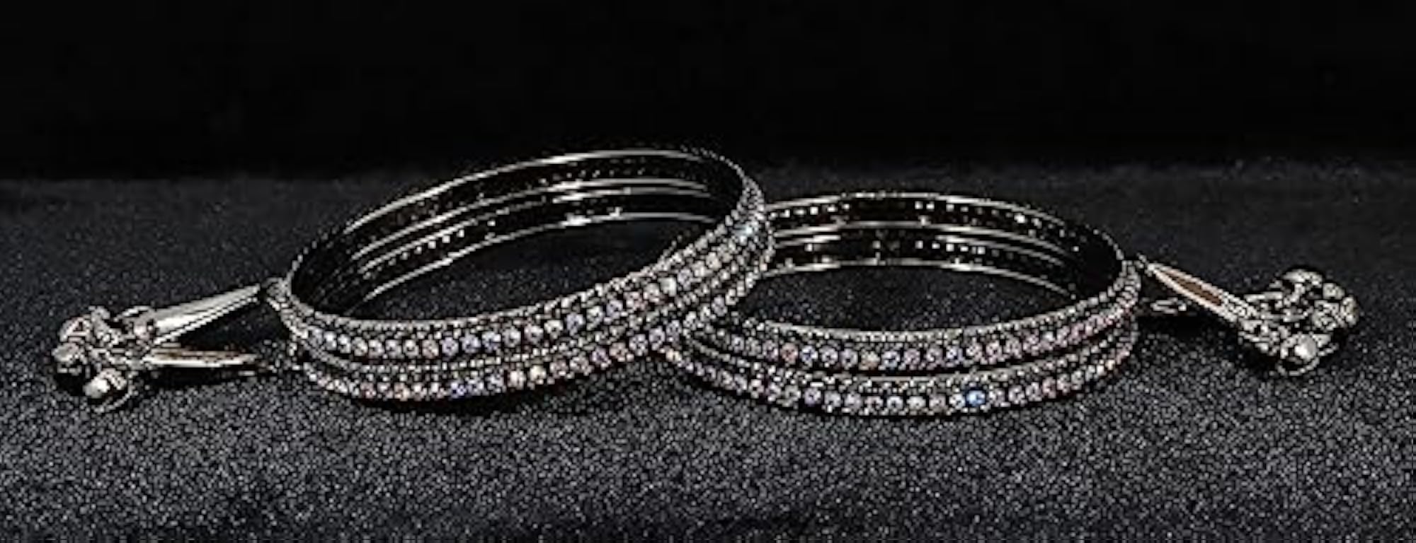 Alloy Metal Bangles Set With Zircon Gemstone and Bells Latkan, Pack Of 4